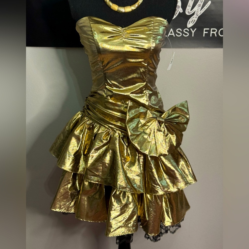 Vintage All That Jazz Gold Lame’ and Lace Deadstock Strapless Party Dress